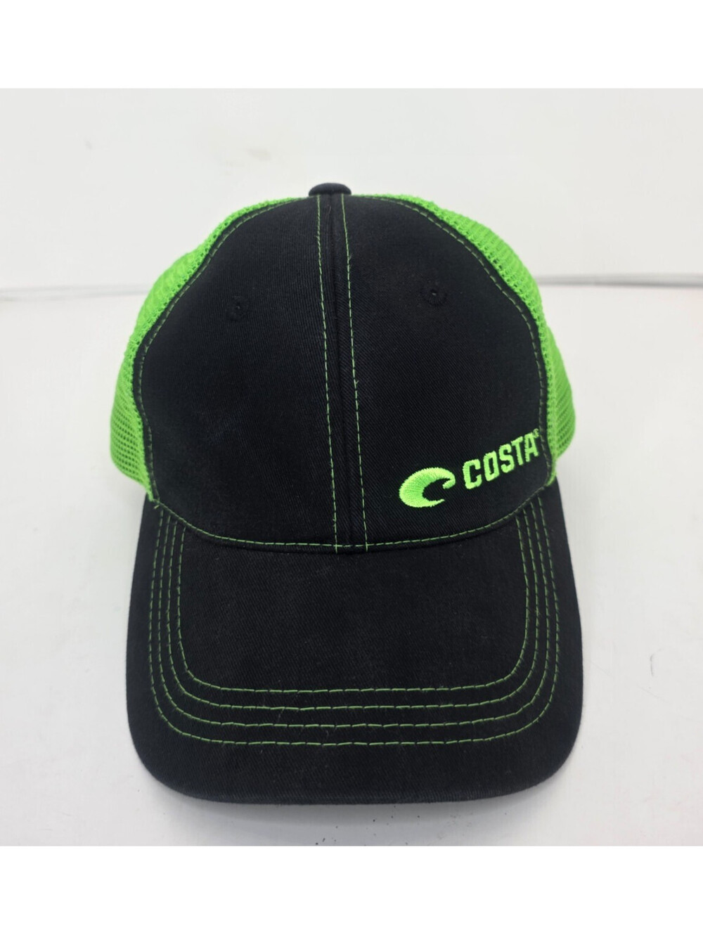 Costa Del Mar Trucker Hat Cap Snapback Black Neon Green Mesh Fishing Outdoor